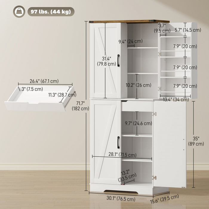 HOMCOM 72\" Kitchen Pantry Cabinet, Farmhouse Kitchen Storage Cabinet, White