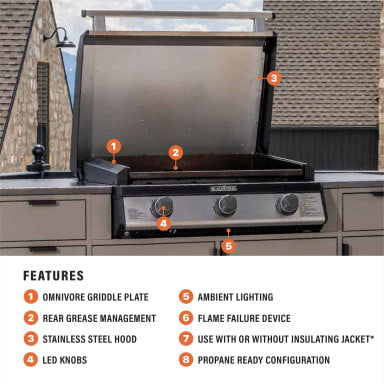 Blackstone 28\" 3-Burner Drop-In Griddle With Hood - 6128