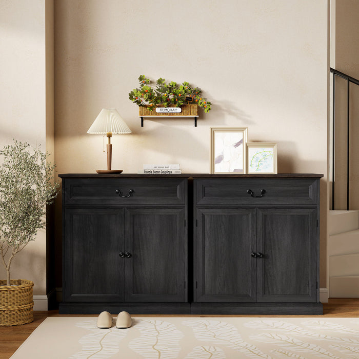 HOMCOM Buffet Cabinet 32\" Farmhouse Sideboard with Thick Top Drawer Black