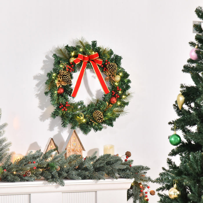Homcom 24\" Pre-lit Christmas Wreath With 20 Led Lights