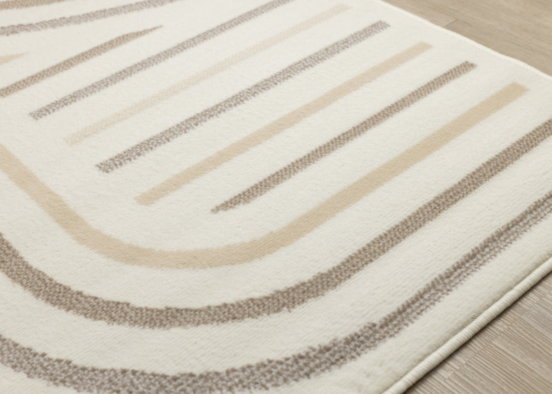 Florence Cream Beige Brown Curved Lines Design Rug, 2'7\" x 4'11\" Indoor Area Rug