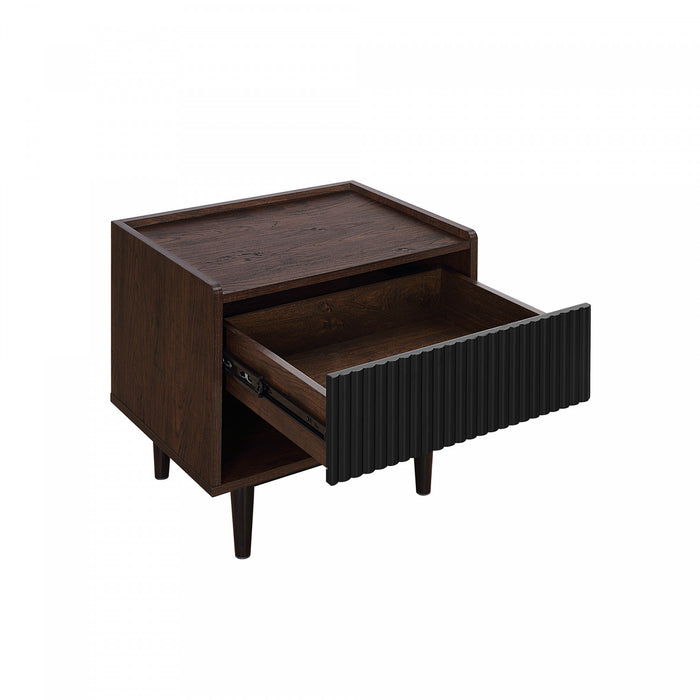 Duane Mid-Century Modern 20\" Fluted Nightstand in Black (1-Drawer) - Set of 2