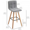 HOMCOM Bar Stool Set of 2 Upholstered Kitchen Stool w/ Wood Legs, Grey