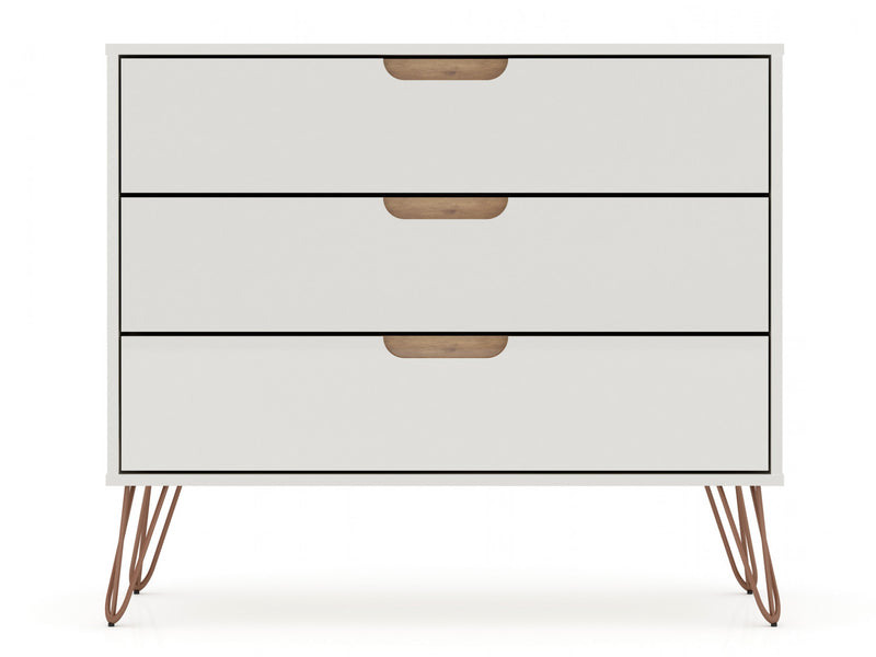 Rockefeller Mid-Century Modern 35\" Dresser in Off White (3-Drawer) - Set of 2