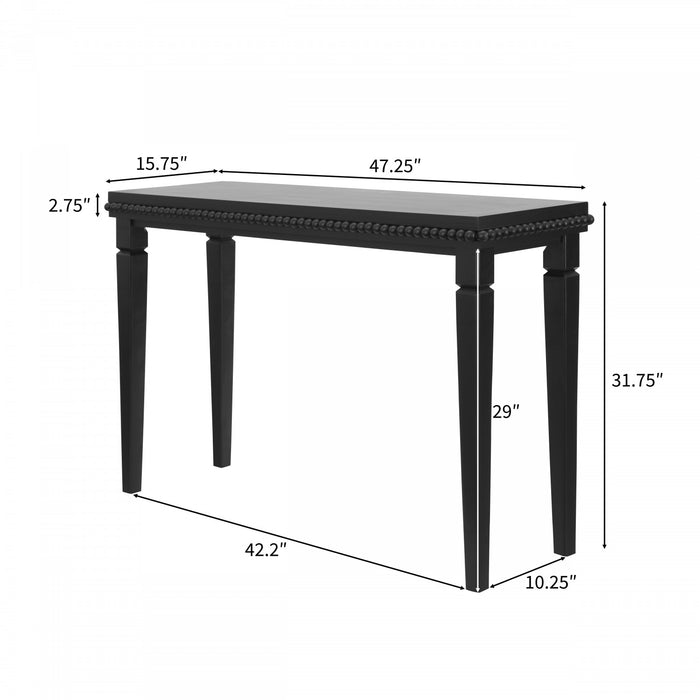 Martha 47.25\" Rustic Wood Sofa Table with Decorative Beaded Trim - Black