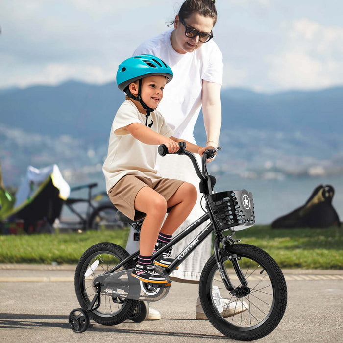 Costway 16\" Kid's Bike With Training Wheels Adjustable Handlebar & Seat Handbrake Black