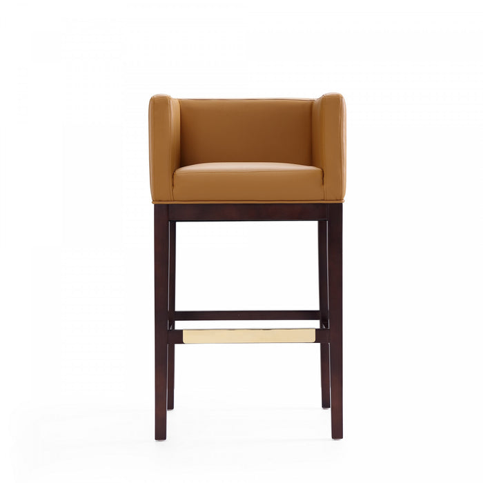 Kingsley Mid-Century Modern Wood Upholstered Barstool in Camel - Set of 3