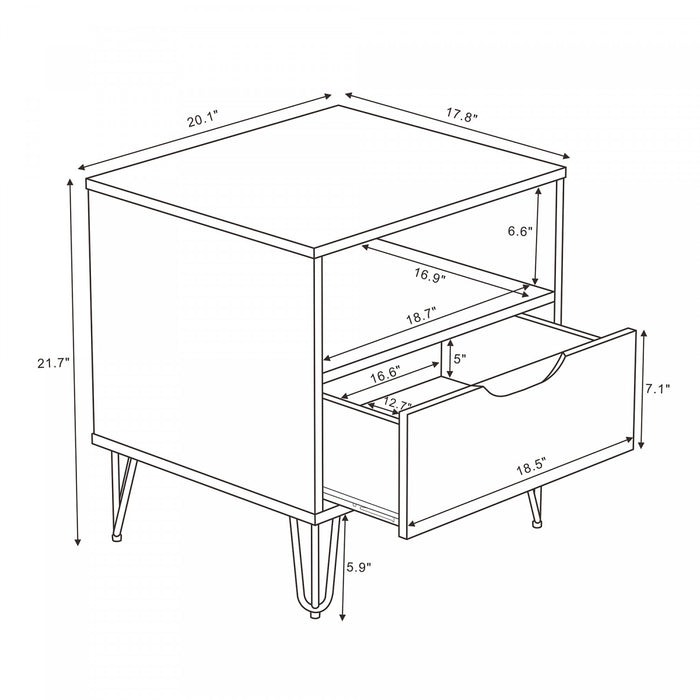 Avira Mid-Century Modern 20\" Nightstand in White (1-Drawer)