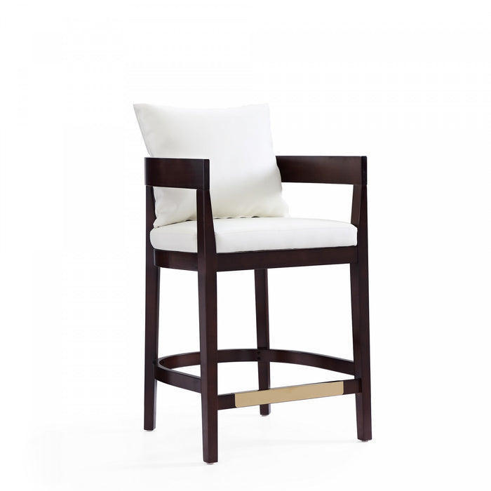 Ritz Mid-Century Modern Wood Upholstered Counter Stool in Ivory - Set of 3