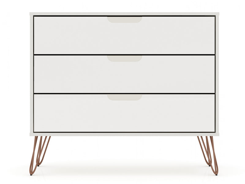 Rockefeller Mid-Century Modern 35\" Dresser in Off White (3-Drawer) - Set of 2