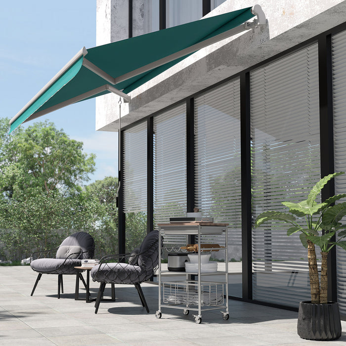 Outsunny 13' X 8' Manual Retractable Patio Awning Sun Shade Outdoor Deck Window Door Canopy Shelter Aluminum Frame Dark Green