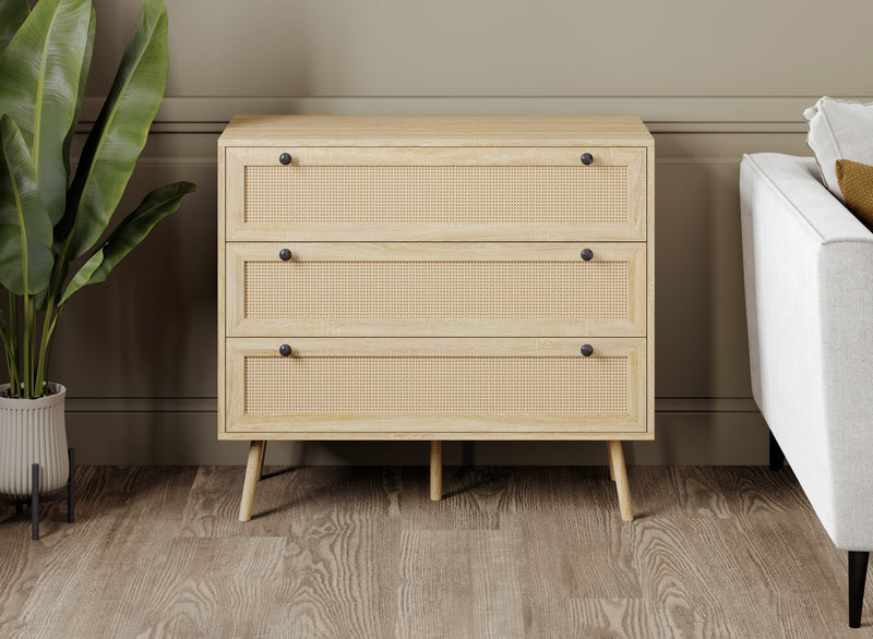 Storage Chest With 3 Drawers – Natural Brown Wood Look 