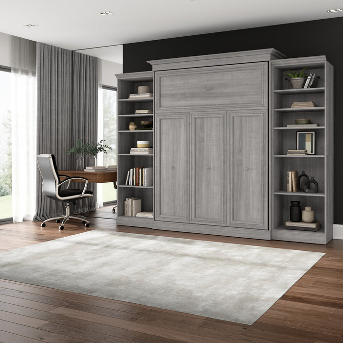 Bestar Versatile Queen Murphy Bed and Two Closet Organizers (115 W) - Platinum Grey