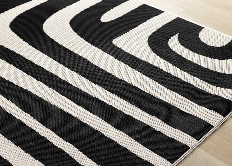 Jackson Black White Abstract Lines Outdoor Rug, 5'3\" x 7'7\" Outdoor Area Rug