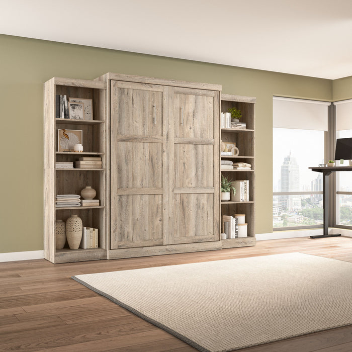 Bestar Pur Queen Murphy Two Shelving Units 115-Inch Wall Bed - Rustic Brown
