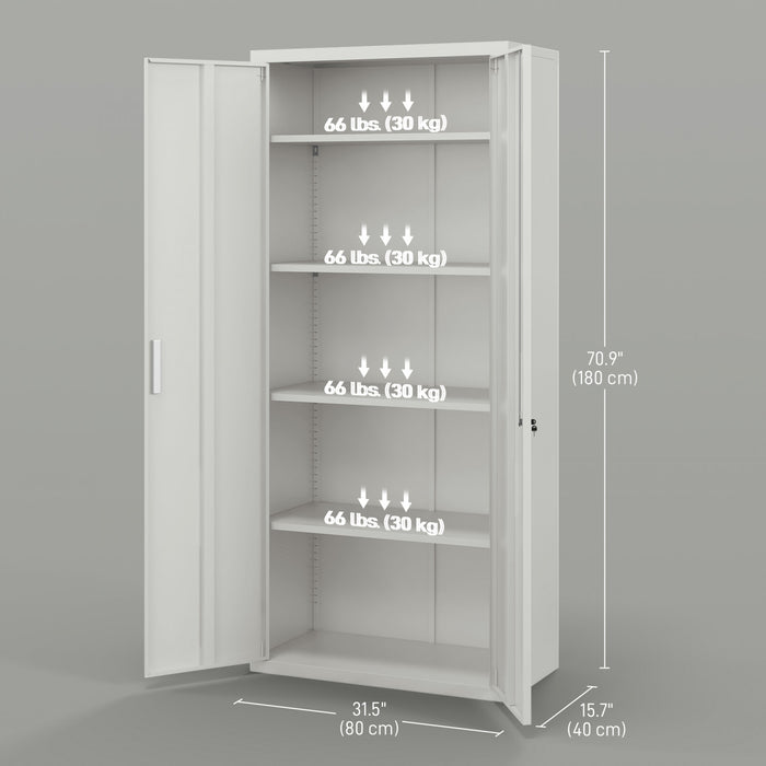 HOMCOM 71\" Metal Storage Cabinet with 2 Doors 4 Adjustable Shelves White