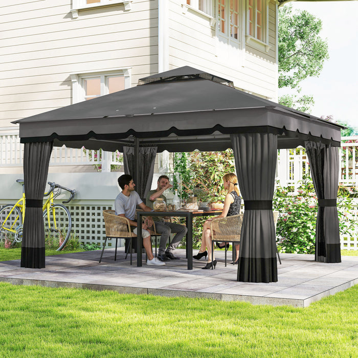 Outsunny 10' x 12' Double Roof Outdoor Gazebo with Netting & Curtains