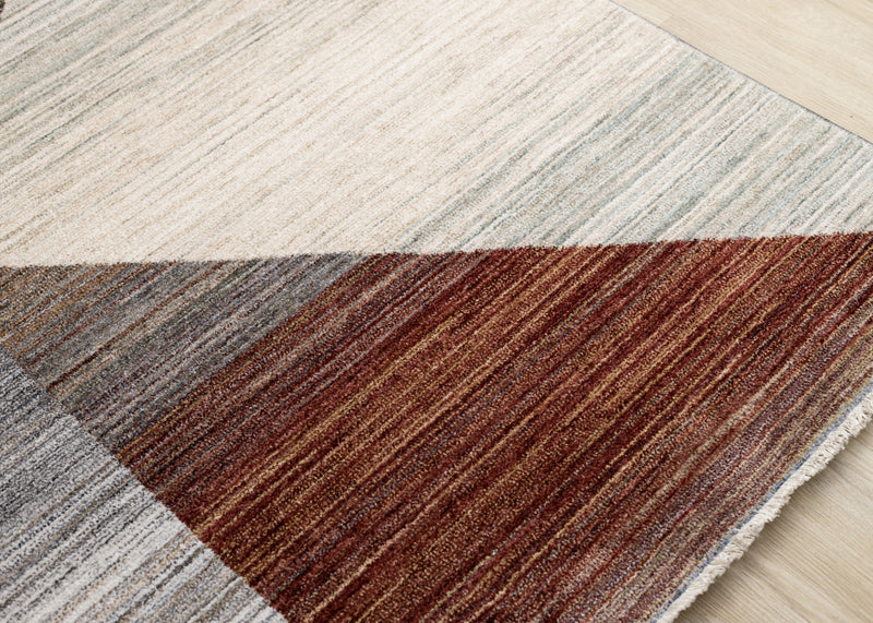 Olivia Distressed Geometric Red White Grey Area Rug - 5'3\" x 7'10\"
