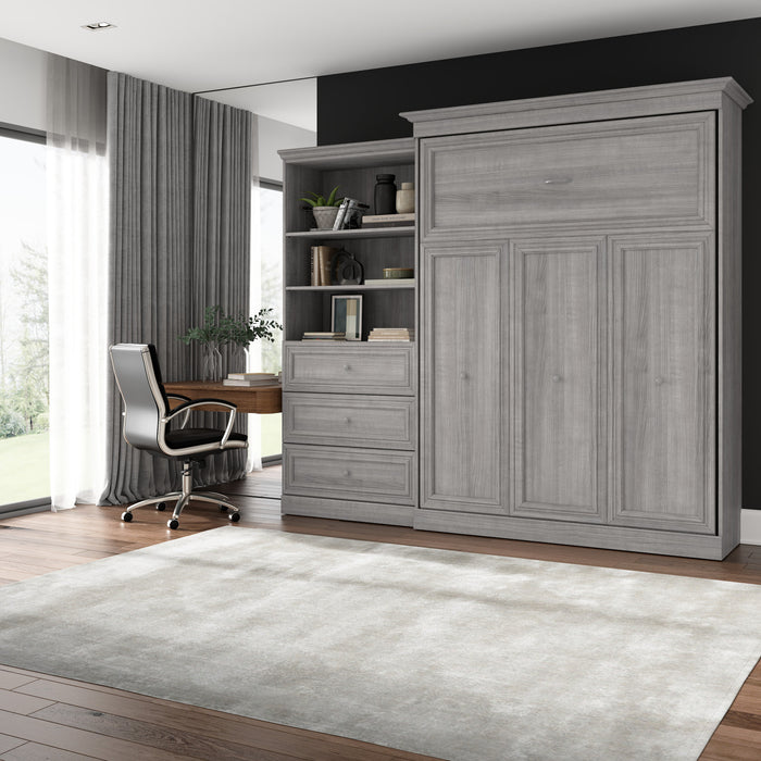 Bestar Versatile Queen Murphy Bed and Closet Organizer with Drawers (103 W) - Platinum Grey
