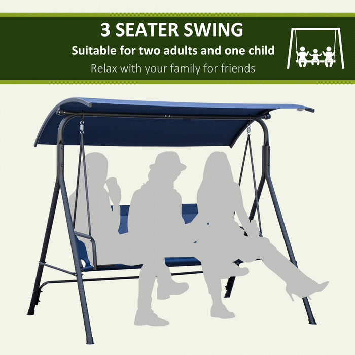 Outsunny 3-Seat Patio Swing Chair with Adjustable Canopy Dark Blue