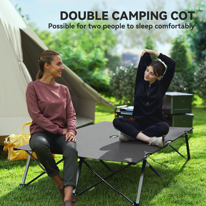 Outsunny 76\" Two Person Folding Camping Cot with Carrying Bag, Dark Grey