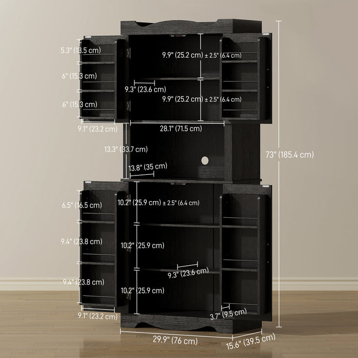 HOMCOM 73\" Kitchen Pantry Cabinet, Kitchen Hutch with Door Shelves, Black