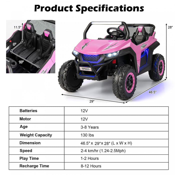 Costway 12v 2-seater Kids Ride On UTV RC Electric Vehicle Suspension W/ Lights & Music