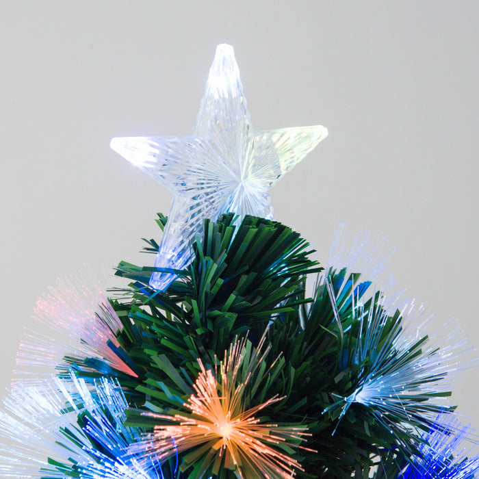 Homcom 4ft Pre-lit Optic Fiber Artificial Christmas Tree With Top Star, 130 Branch Tips And Led Lights