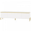 Croma 67 Inch Modern High-Gloss TV Stand with Cable Management and Gold Trim, White | Croma Meuble TV Moderne Haute Brillance 67 po avec Gestion des Cables et Garniture Doree, Blanc