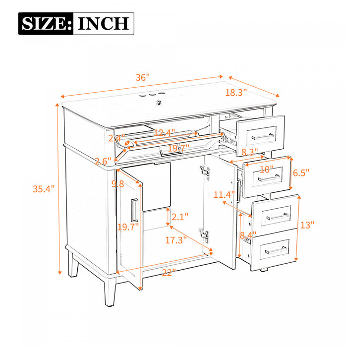 Ethan Solid Wood Bathroom Vanity with Ceramic Sink and Smart Storage, Grey