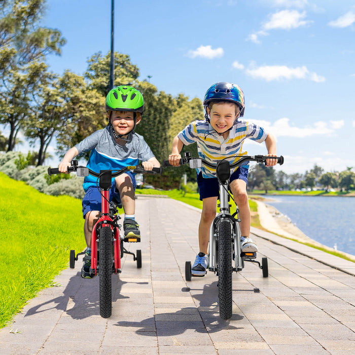 Costway 16-inch Kid's Bike For 4-7 Years Old With Adjustable Saddle & Anti-slip Handlebar Silver