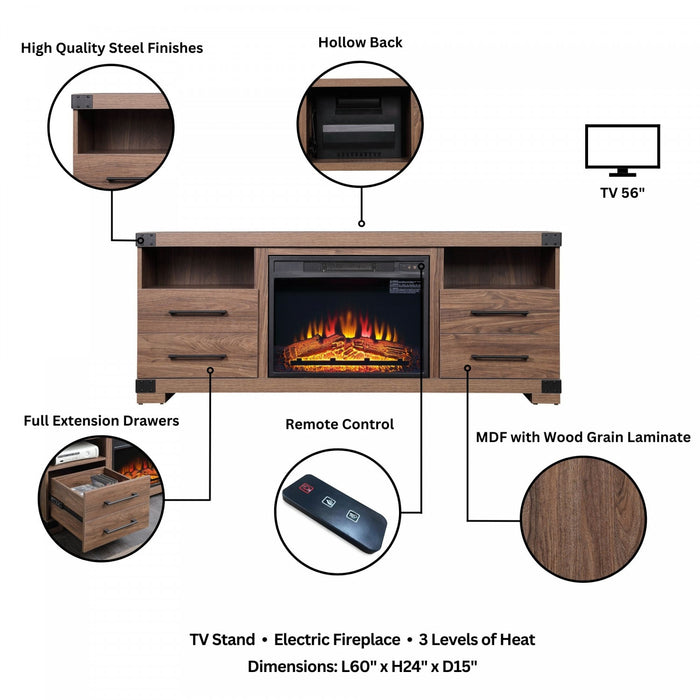 Richmond Industrial Traditional 2-Piece Electric Fireplace in Black and Brown