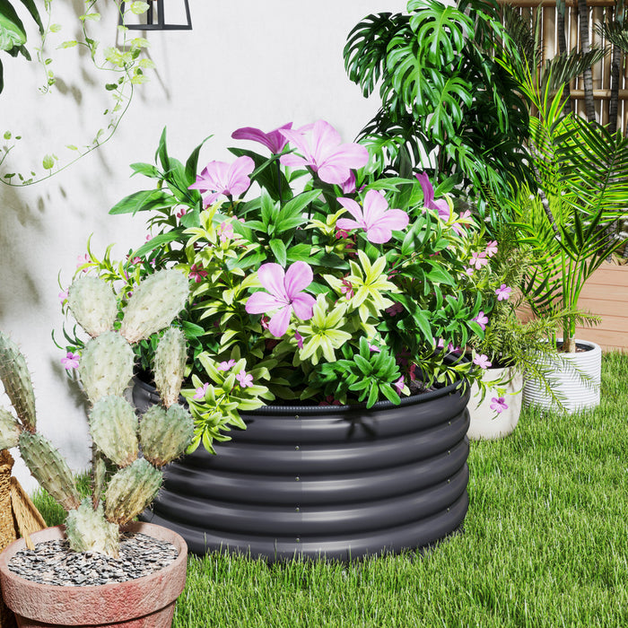 Outsunny Metal Planter, 3 x 3 x 1.5 ft Outdoor Garden Box Dark Grey