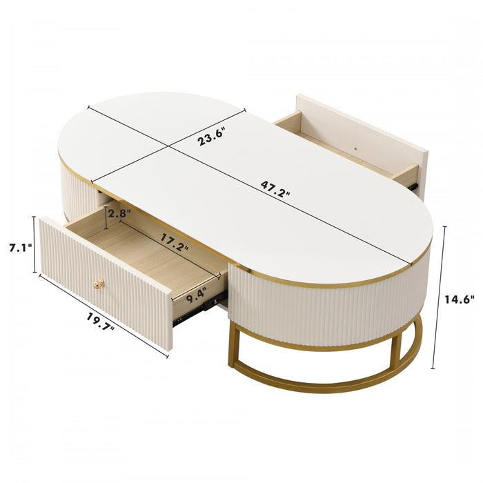 Edison 47.2\" Oval Engineered Wood Coffee Table With Storage Drawers, White