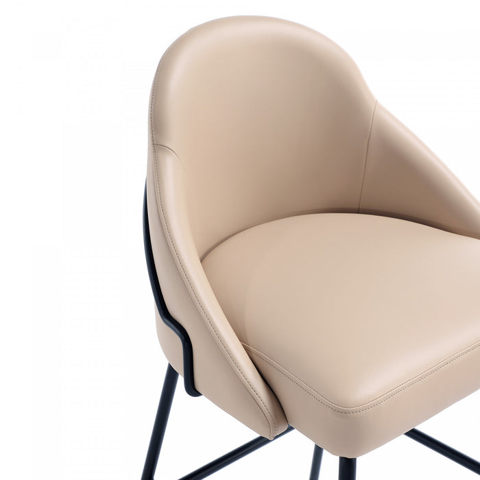 Gracie Modern Metal Upholstered Barstool in Tan and Black - Set of 2