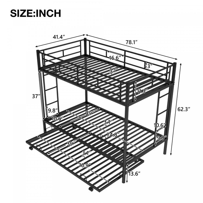 Tammy Space-saving Metal Twin Over Bunk Bed With Trundle, Black