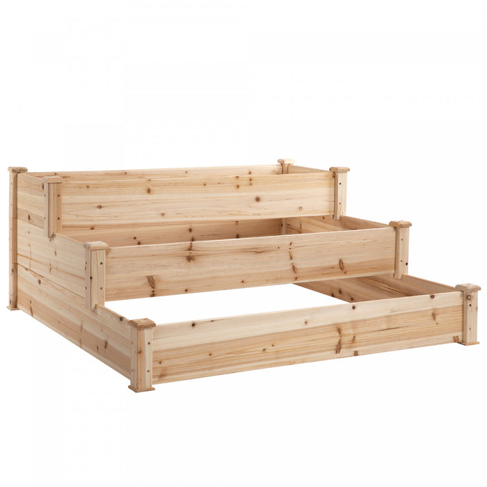 Outsunny 49''x49\"x22\" 3-tier Raised Garden Bed Wooden Planter Kit Elevated Plant Box Stand For Yard & Patio