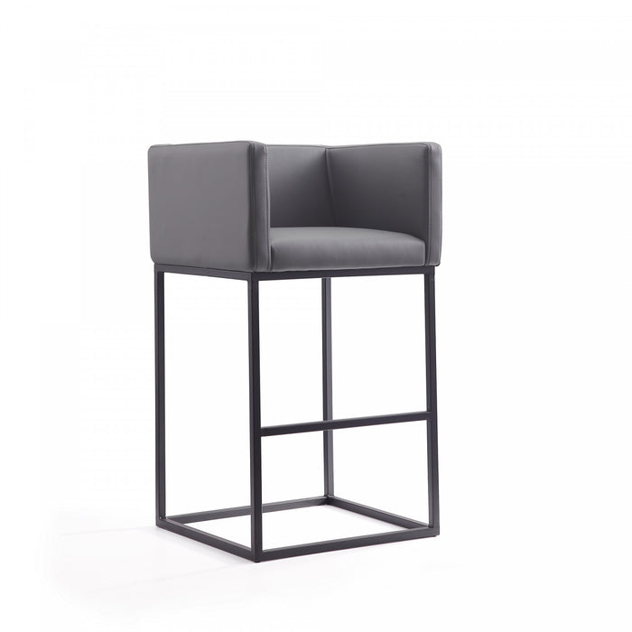 Embassy Mid-Century Modern Metal Upholstered Barstool in Gray - Set of 2