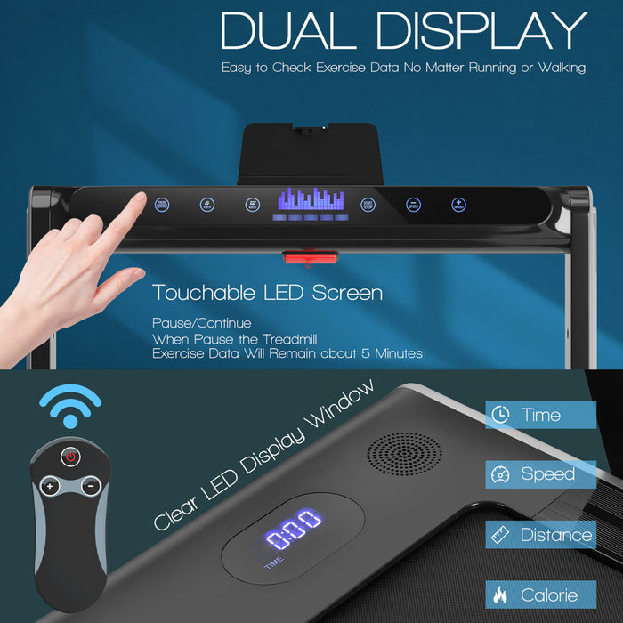 Costway 2-in-1 Folding Treadmill 2.25hp Jogging Machine W/ Dual Led Display Silver