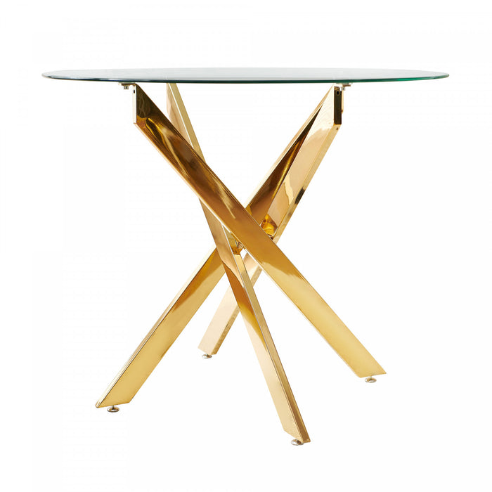 Alex Round Multi-Functional Dining Table with Glass Top,Golden