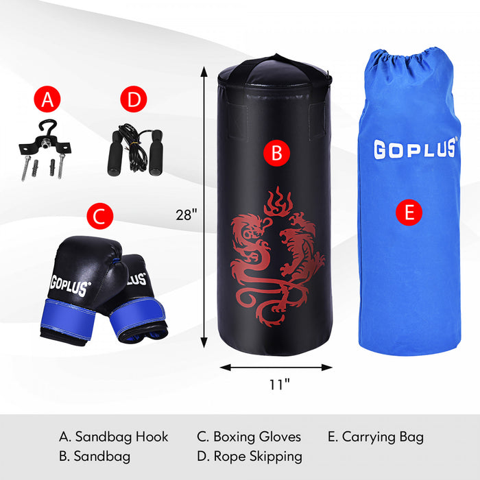 Goplus 40lbs Filled Punching Boxing Suit W/sandbag Gloves Rucksack Hook Jump Rope