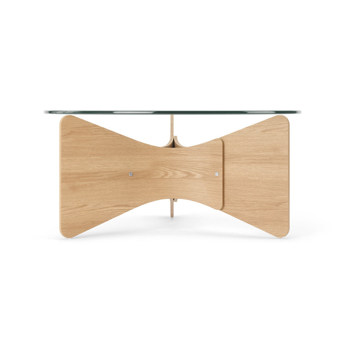 Umbra Modern Round Solid Wood Madera Coffee Table with Glass Top - Natural