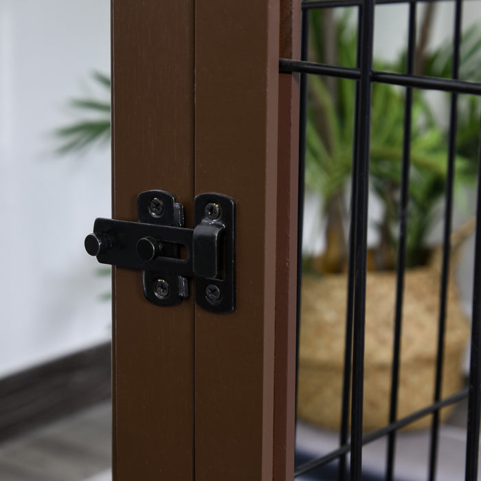 Pawhut Wooden Decorative Dog Cage Pet Crate Fence Side Table Small Animal House With Tabletop, Lockable Door, Brown