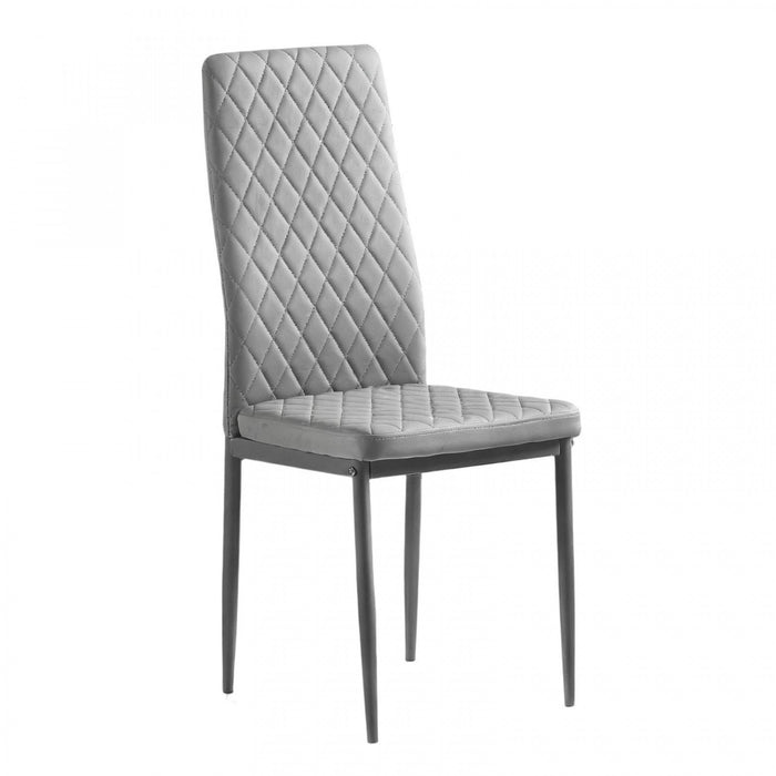 Ava Modern Diamond Grid Pattern Dining Chair Set (4-Pack) with Fireproof Leather and Metal Frame,Grey