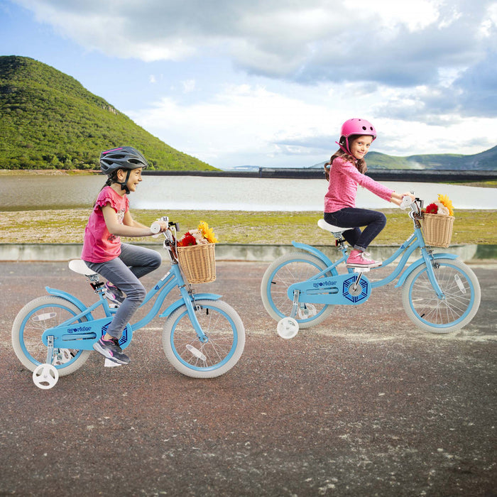 Prorider 16\" Kid's Bike With Training Wheels Adjustable Handlebar Seat Handbrake Blue