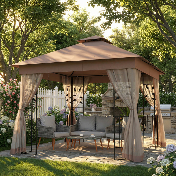 Outsunny 10' x 10' Patio Gazebo, Outdoor Gazebo Canopy, Dark Brown