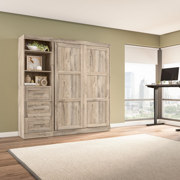 Bestar Pur Full Murphy Unit with Drawers 84-Inch Wall Bed - Rustic Brown