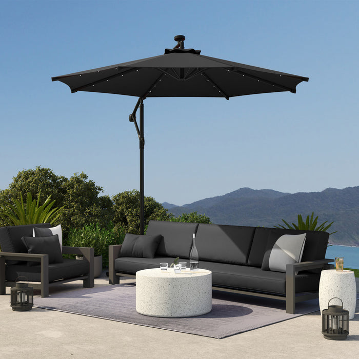 Outsunny 10ft Outdoor Cantilever Umbrella With Solar Lights Black