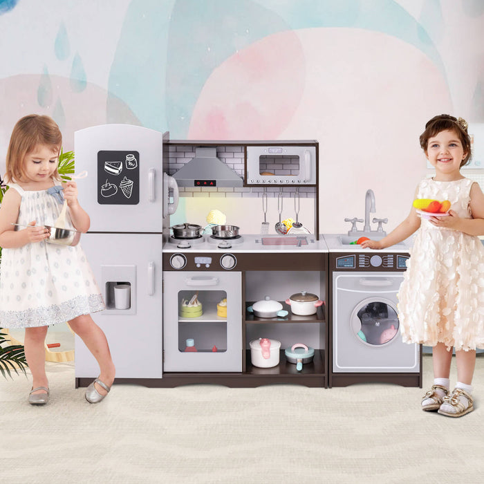 Costway Kids Kitchen Playset With Realistic Lights & Sounds Ice Maker Stoves Sink Oven