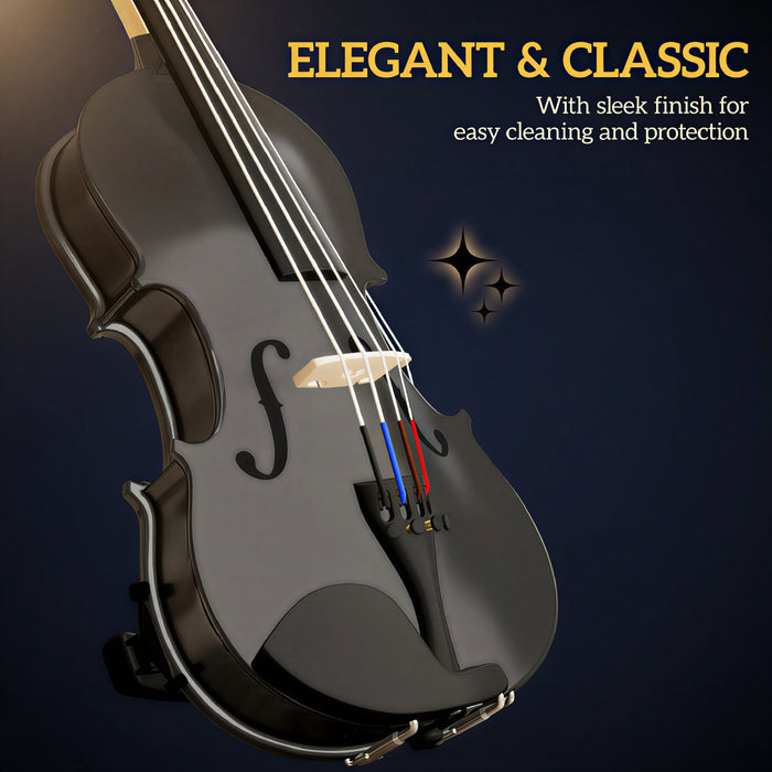 HOMCOM 4/4 Full Size Violin Kit, Musical Instrument Fiddle Kit, Wood Acoustic Violin Set for Beginners, Adults, Students with Bow, Hard Case, Rosin, Bridge, Shoulder Rest, Black